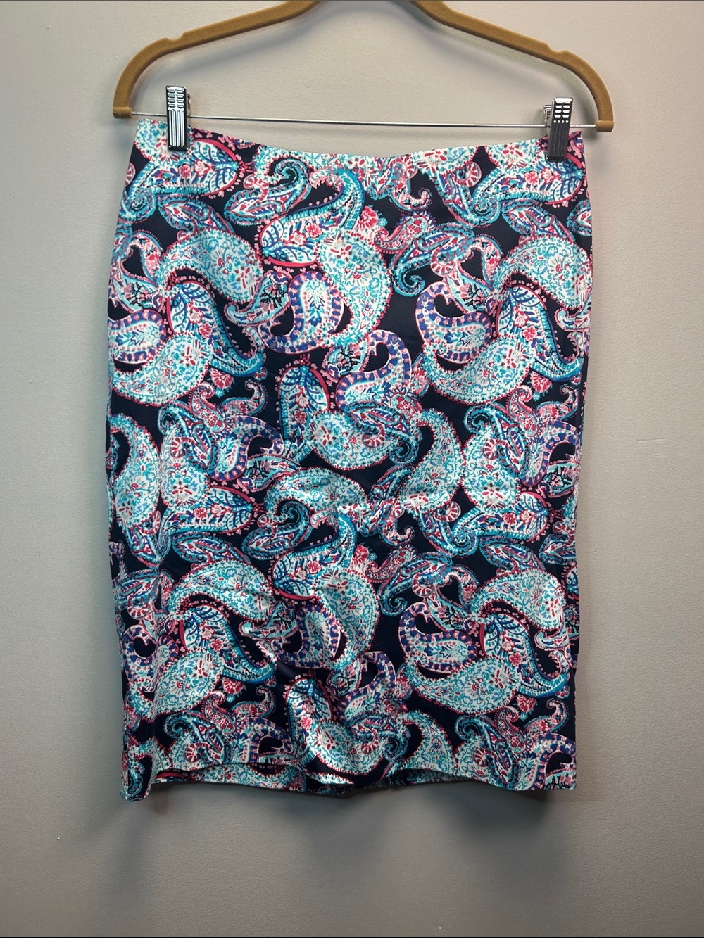 Talbots Navy Paisley Skirt with Turquoise and Pink Accents